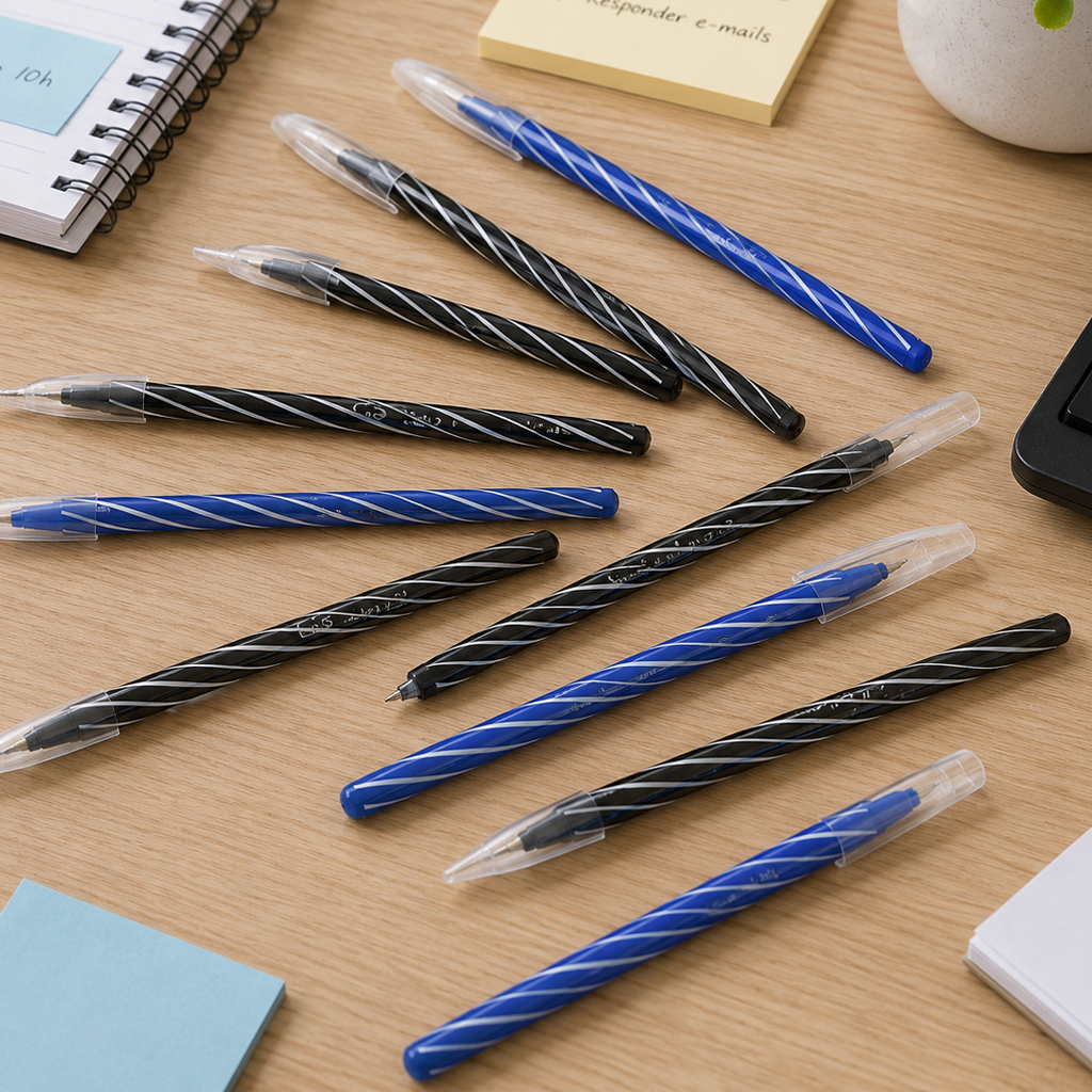 Caneta Cis Spiro Azul e Preta Ponta Média Escrita Suave Escolar Escritório