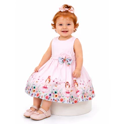 Vestido Infantil Bailarina Floral Rosa Luxo Festa Menina