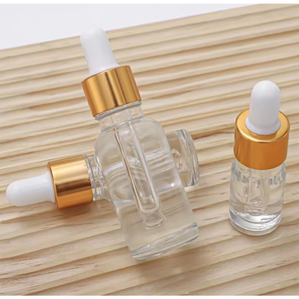 Kit 25/50/100 Frascos Conta Gotas 10ml Vidro transparente Tampa Dourada vidro resistente