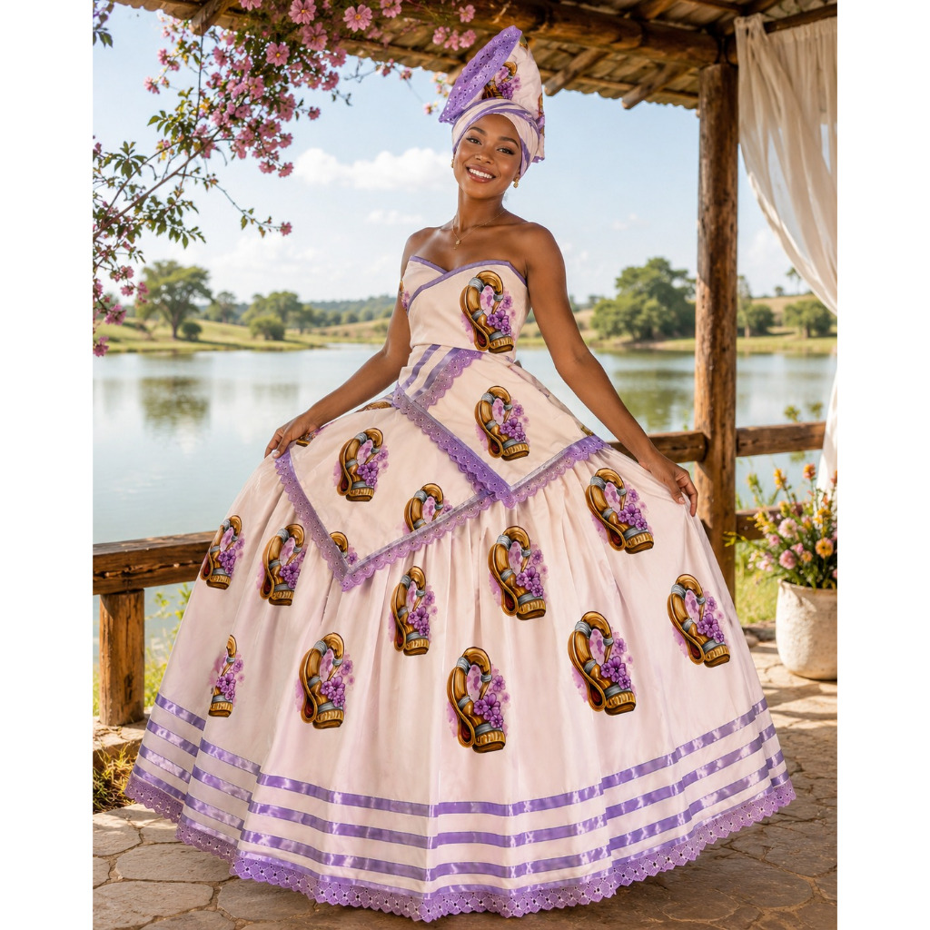 BAIANA NANÃ LILAS LUXO ESTAMPADA - ROUPA DE SANTO ORIXÁ CANDOMBLÉ - SAIA NANÃ UMBANDA -