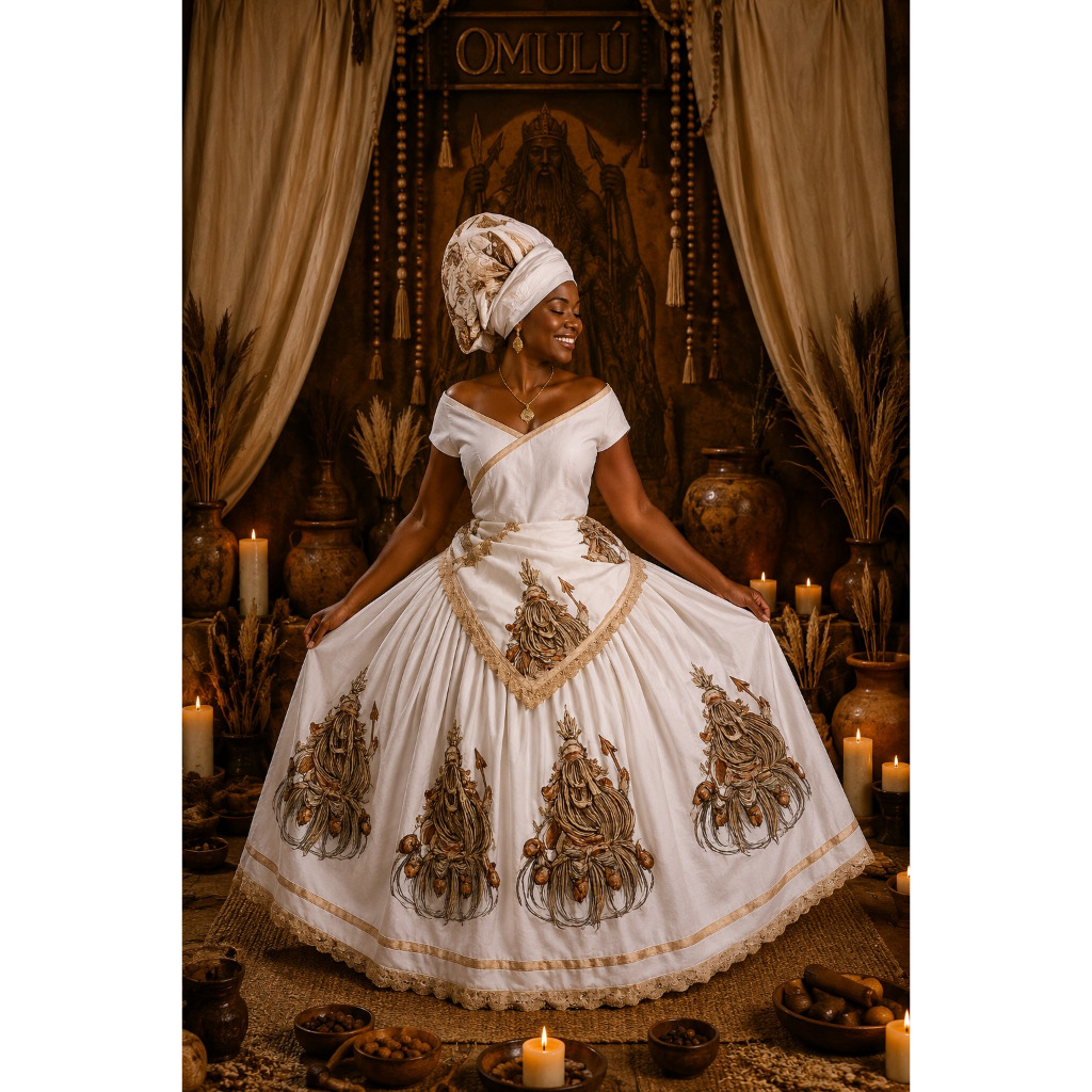 Roupa de Santo Omulu | Saia 5 Metros + Pano da Costa + Pano de Cabeça | Umbanda e Candomblé - Orixá -AzauanÊ - Obaluaê