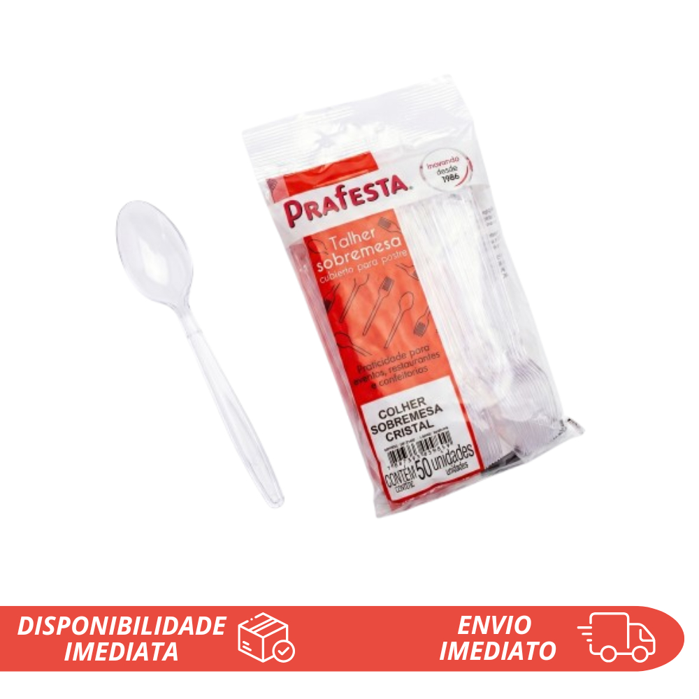 Colher De Sobremesa Cristal Descartável c/50 Unidades- Prafesta