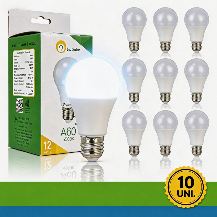 Kit 10 12W 6500K Lâmpada LED Bulbo E27 Bivolt Branca Fria 1020LM Econômica Residencial