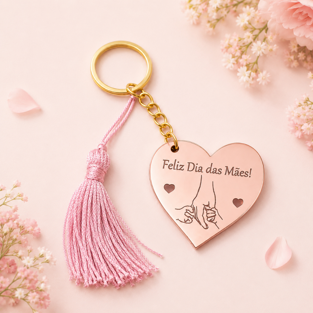 Kit Chaveiros Personalizado com Tassel Dia das Mães em Acrílico Espelhado Lembrancinha para Mãe
