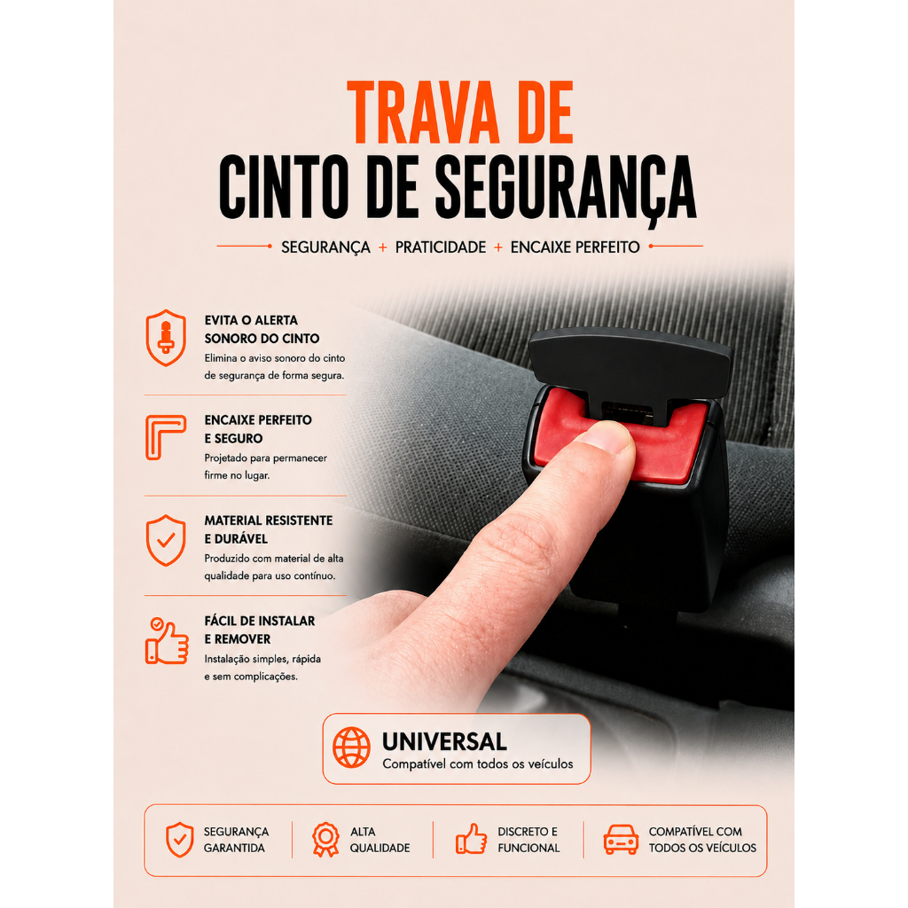 Kit 2 Fivela Clip Trava Cinto De Segurança Anti Alarme Carro Universal