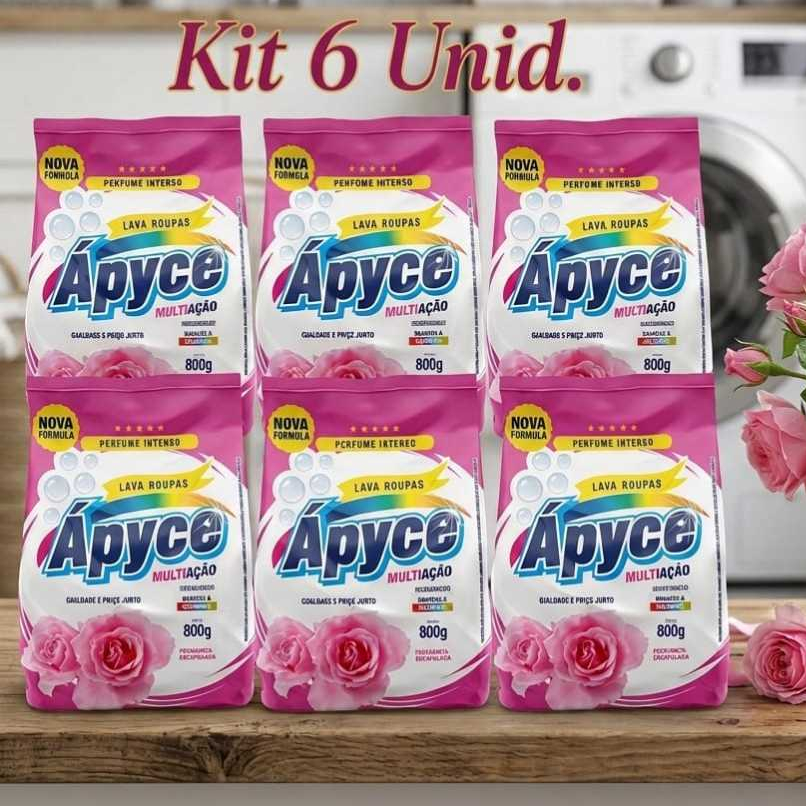 kit 6 Pacotes Sabão em Pó Lava Roupas 800gr Apyce Perfume