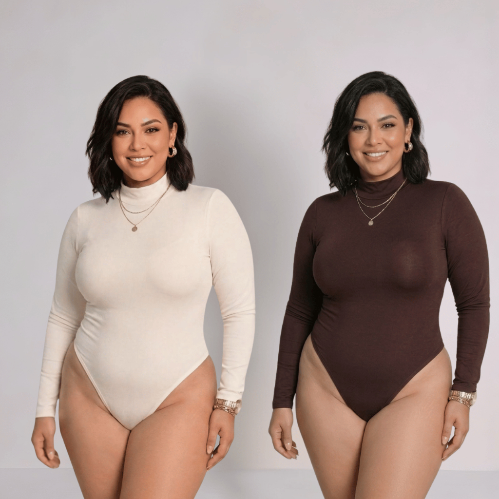 Kit 2 Body Feminino Plus Size Suplex Manga Longa Gola Alta Cacharrel Moda Bori Básico Look Inverno