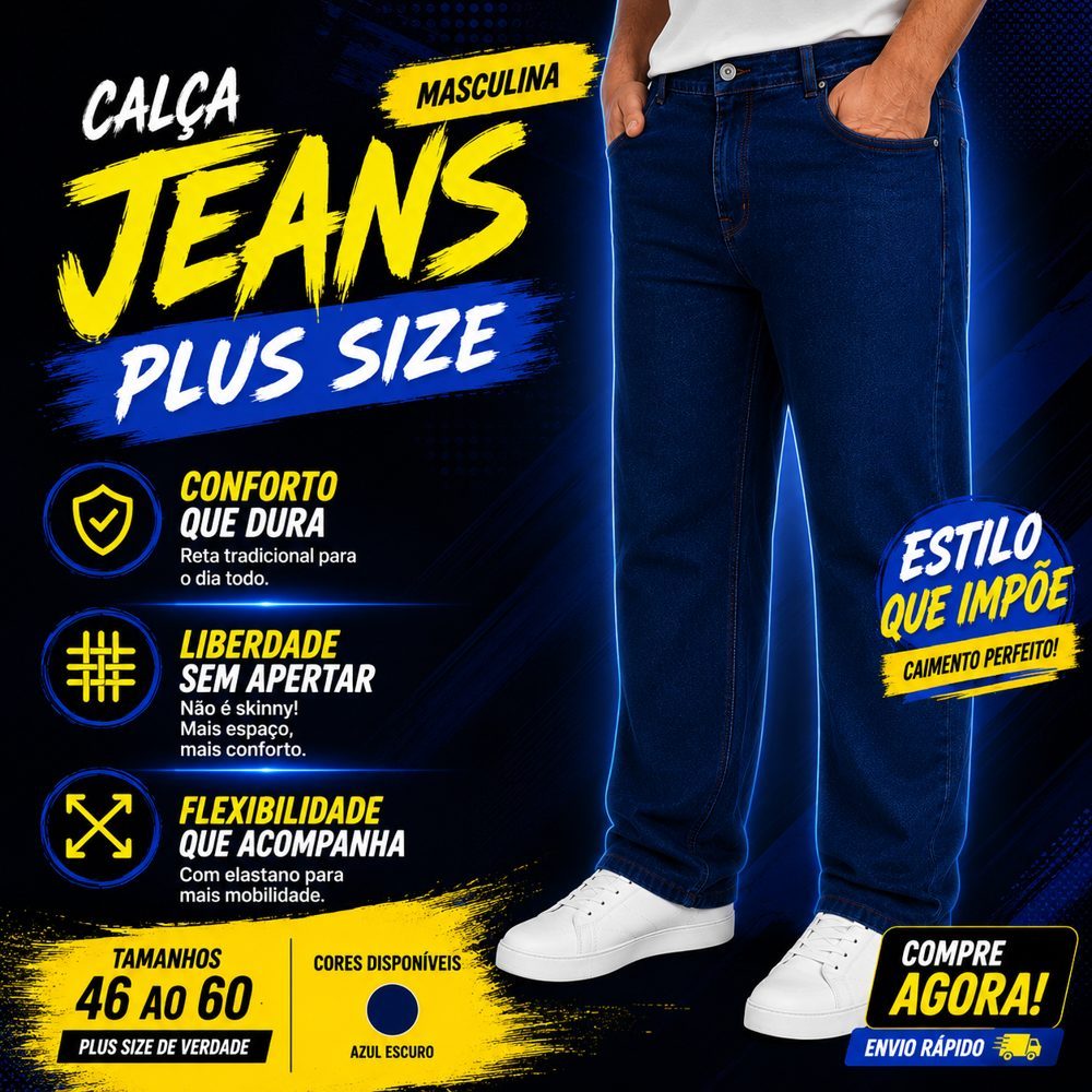 Calça Jeans Masculina Elastano Confortável Plus Size Caimento Perfeito