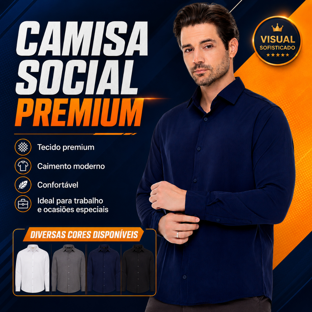 Camisa Social Masculina Manga Longa Slim Elegante Casual Trabalho Confortável Pr