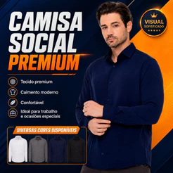 Camisa Social Masculina Manga Longa Slim Elegante Casual Trabalho Confortável Premium Passa Fácil