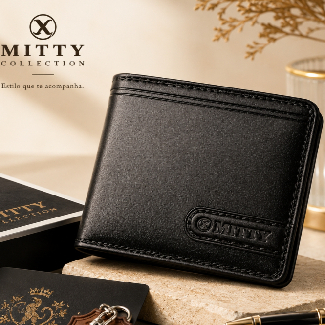 Carteira Masculina Couro Legitimo 100% Mitty Tamanho Medio M1R Plástico Removível Presente Natal