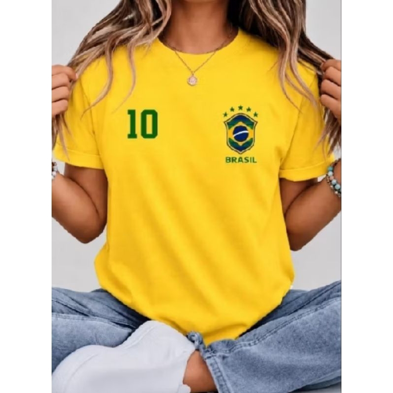 Camisa Premium Unissex Torcida Brasil Copa Camiseta da Seleção Brasileira Masculina e Feminina 100% Algodão
