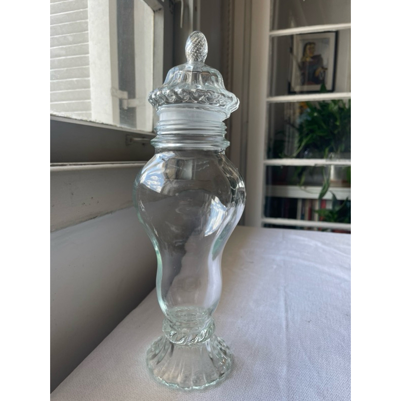 vaso de vidro com tampa abaulado antiquário