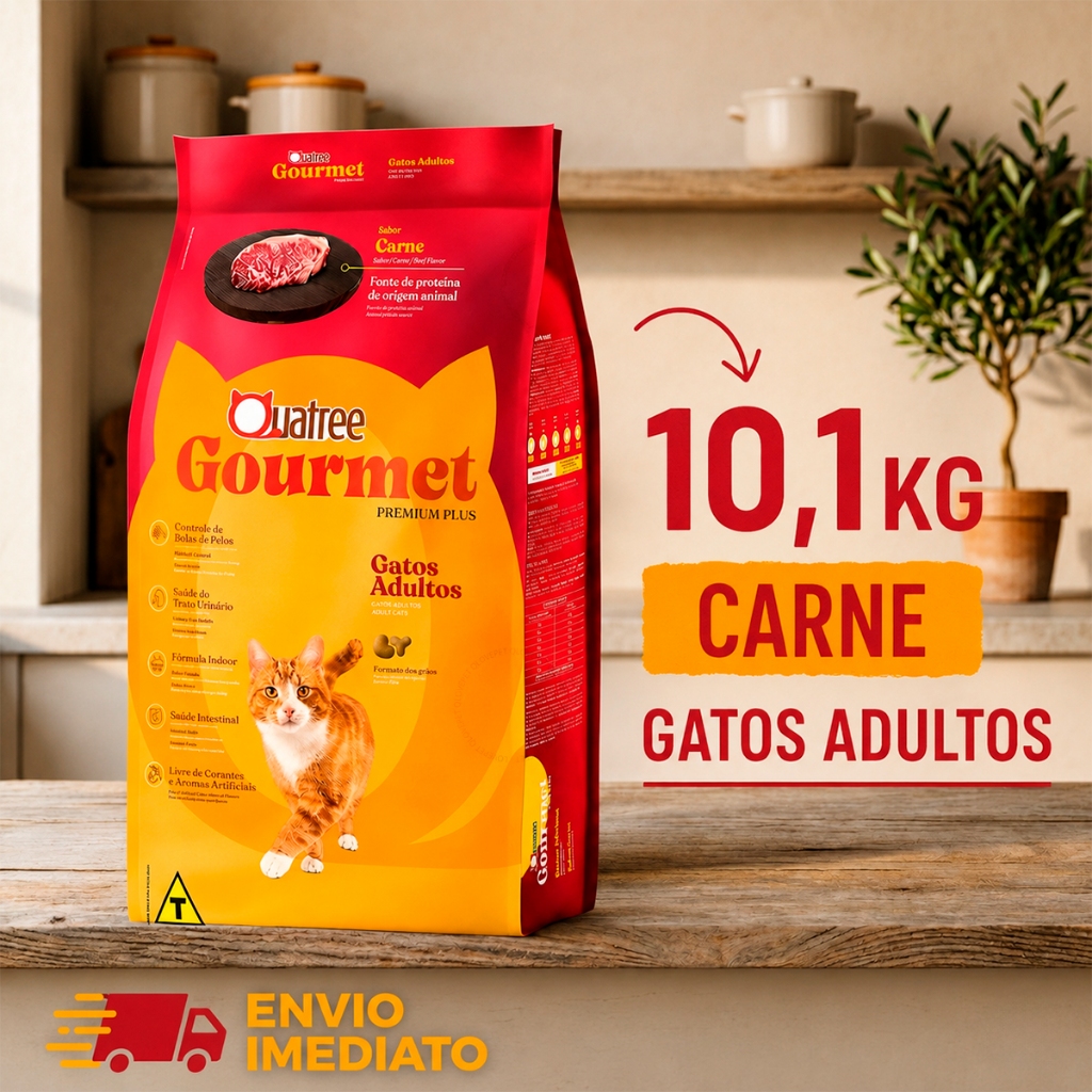 Ração Quatree 10kg Gatos Adultos Sabor Carne Gourmet Premium