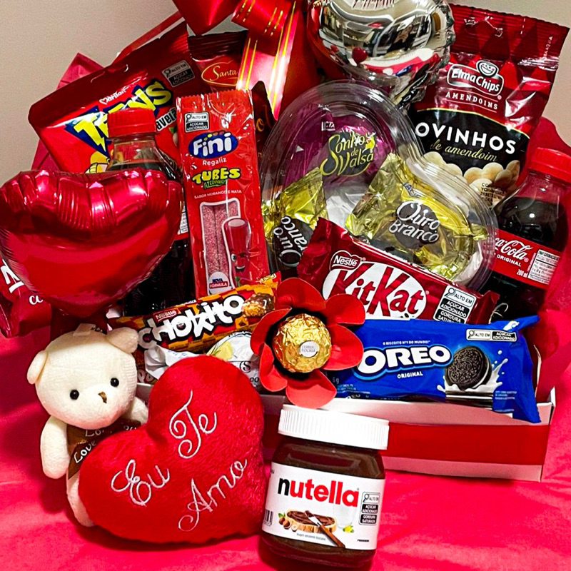Cesta Dia Dos Namorados Romântica Com Chocolates Nutella Ferrero Ursinho Presente Love Surpresa