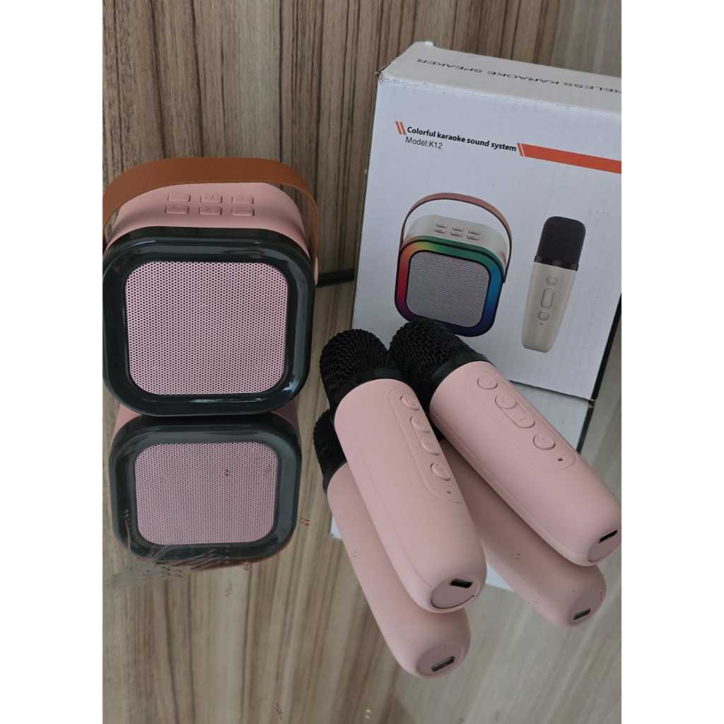 Caixinha de Som Bluetooth Karaokê com 2 Microfones Sem Fio Infantil K12