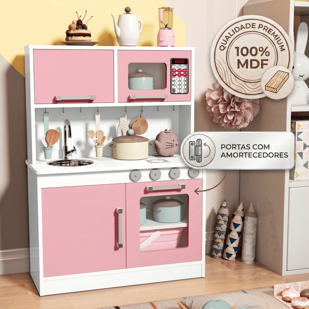 Cozinha Infantil de Brinquedo 100% Mdf Valentina Com Torneira E Pia