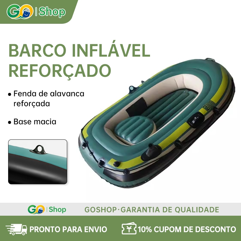 Barco Inflável PVC Resistente para Passeio Aquático, Modelo 2 ou 3 Pessoas com Remos e Bomba