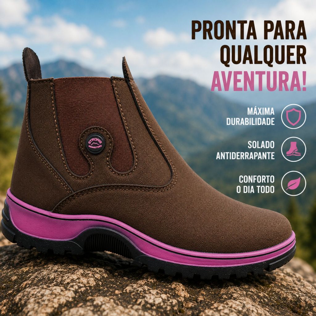 Botina Feminina Calce fácil confortável para qualquer ocasião solado de borracha lona reforçada