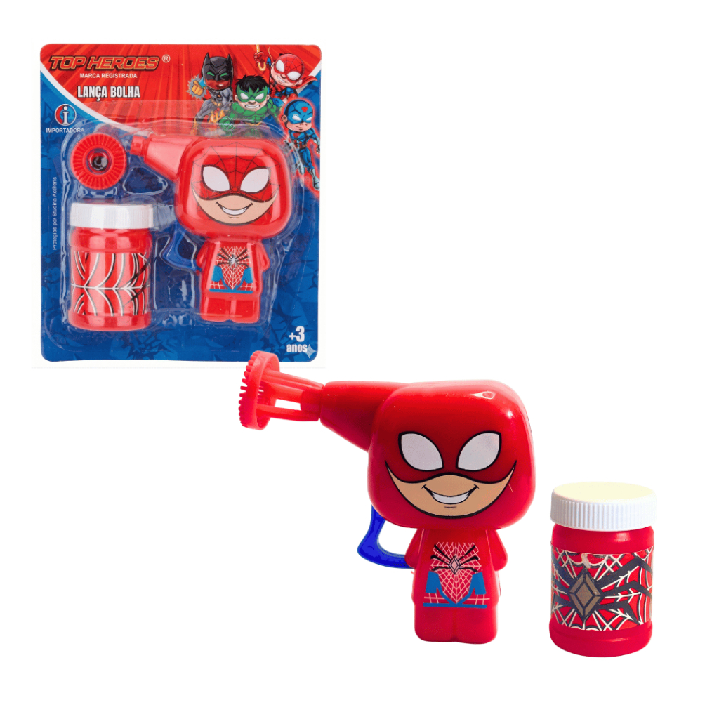 Lança Bolhas de Sabão Infantil Personagem homem aranha com Frasco Brinquedo Ar Livre +3 Anos