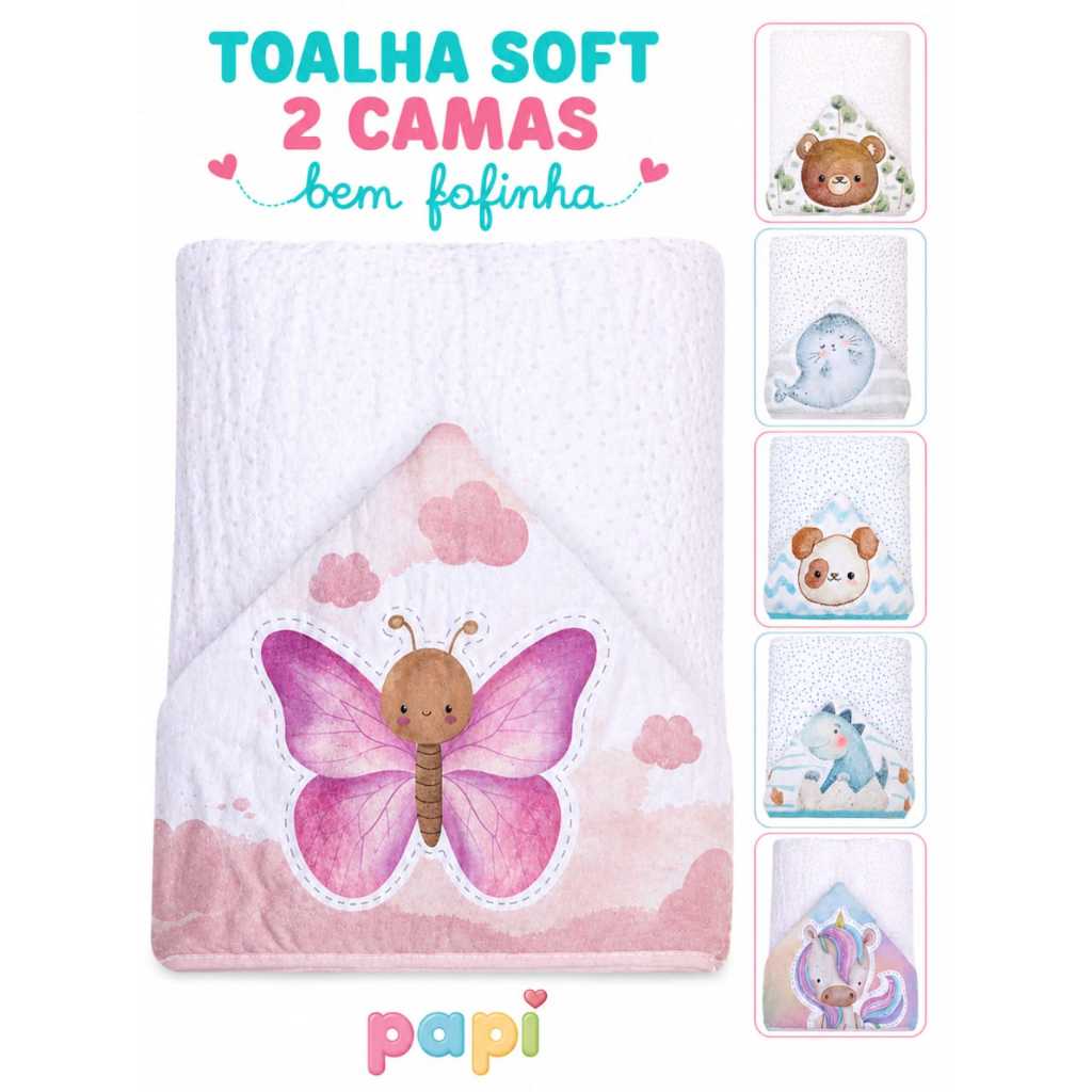 Toalha de Banho Fralda Soft com Capuz para Bebê Premium Dupla Camada Grande Amiguinhos