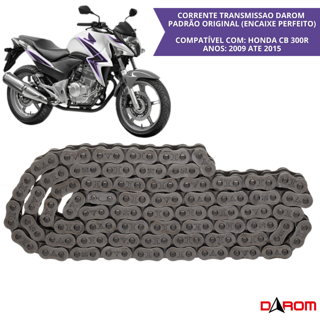 Corrente Relação 520HPOX110L Com Retentor CB300R 2009 a 2015 CB 250F Twister CRF 230 Alta Durabilidade Darom