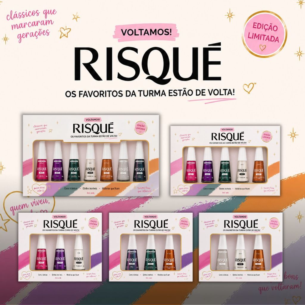 Box Kit Esmaltes Risqué Voltei Lançamento Tons Metálicos Esmalte Atacado Triangulum Psico