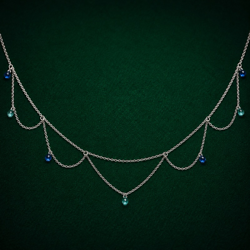 Choker Rendinha Verde e Azul em Prata 925 Delicada e Sofisticada