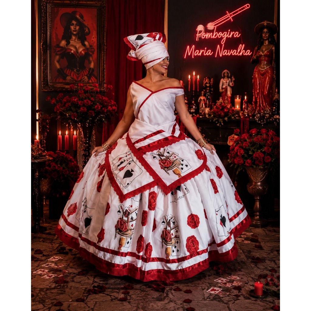 BAIANA- MARIA NAVALHA ACABAMENTO VERMELHO - ROUPA MALANDRAGEM UMBANDA E CANDOMBLÉ
