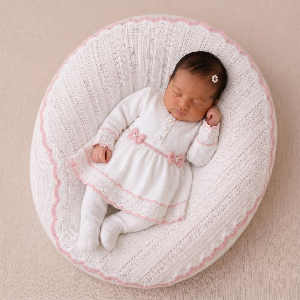 Conjunto Vestido Infantil Dois Laços Saída Maternidade Inverno Elegante Confortável