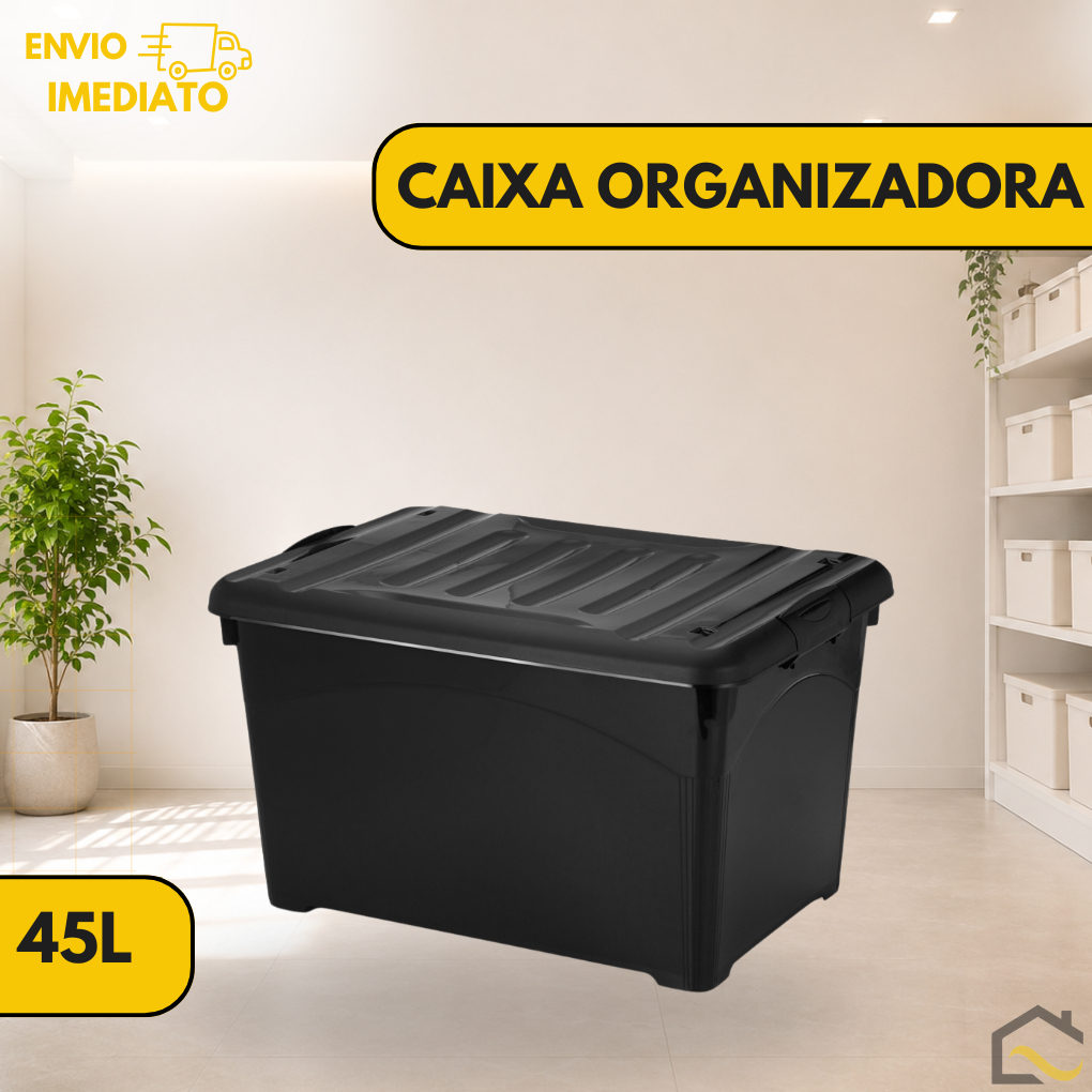 Caixa Organizadora 45L Preta com Rodinha - para Roupas, Brinquedos e Ferramentas