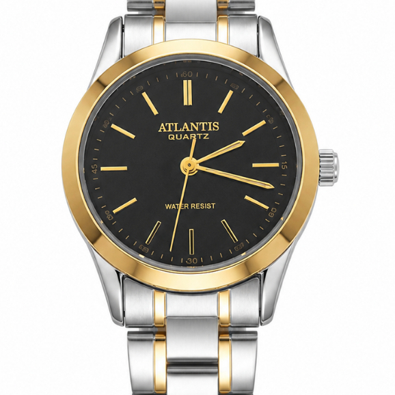 Relógio De Pulso Feminino Atlantis Quartz Bicolor Prata e Dourado Social Elegante