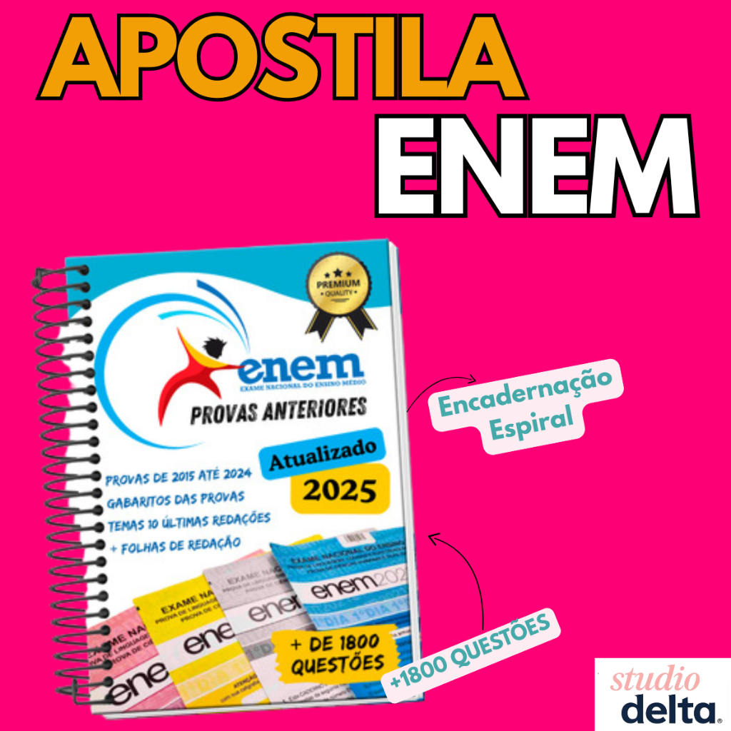 Apostila ENEM Oficial |  (2015-2024) 10 ANOS DE CONTEÚDO com FOLHAS REDAÇÃO e GABARITOS