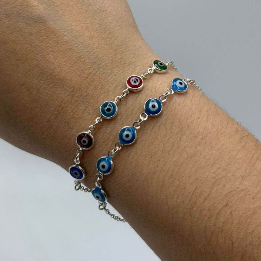 Pulseira Feminina de Prata 925 Elo Cadeado com Olho Grego · foto 2