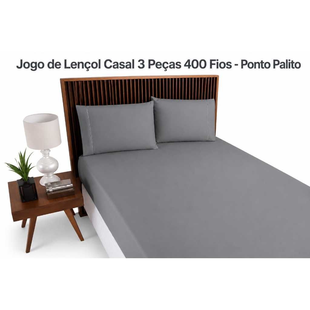 Jogo de Lençol Casal 3 Peças 400 Fios Micropercal Acetinado 100% Poliéster com Elástico Ponto Palito - Envio Rápido