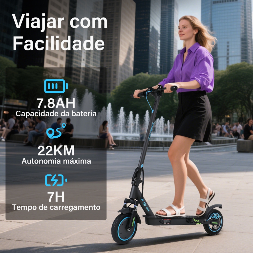 HONEYWHALE M2 MAX Patinete Elétrico Adulto, 500W Scooter Eletrica, 32KM/H Velocidade, 22KM Autonomia
