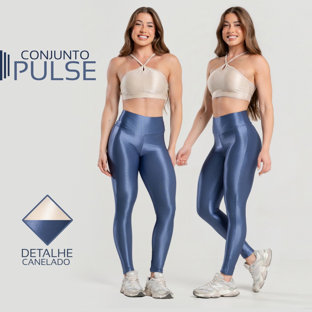 Conjunto Fitness legging básica microcanelado e top gota frente única Off White
