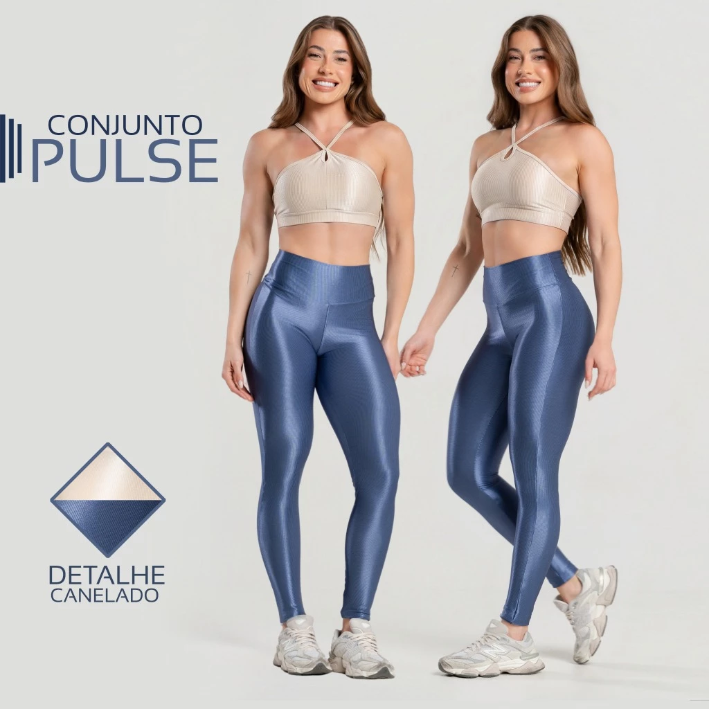 Conjunto Fitness legging básica microcanelado e top gota frente única Off White