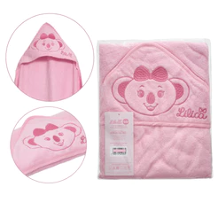 Toalha Infantil Algodão Bebê Lilica Ripilica 75cm Com Capuz Rosa Original - Pacific