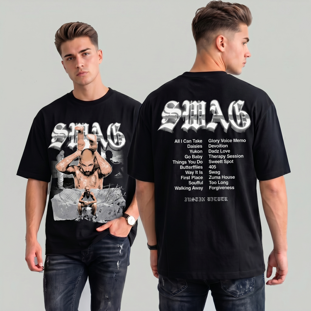 Camiseta Basica e Oversized Justin Bieber Swag Album Musica Pop Tour Show Retorno Fandom Turne