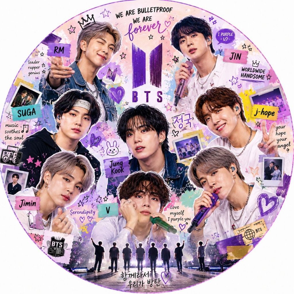 ✨ Mini Painel Redondo 50x50cm – Tema BTS 💜 (mod2)