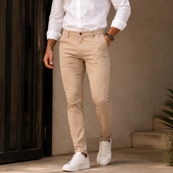 Calça Masculina de Sarja com Lycra Elastano Slim Alfaiataria Esporte Fino Bolso Embutido Faca