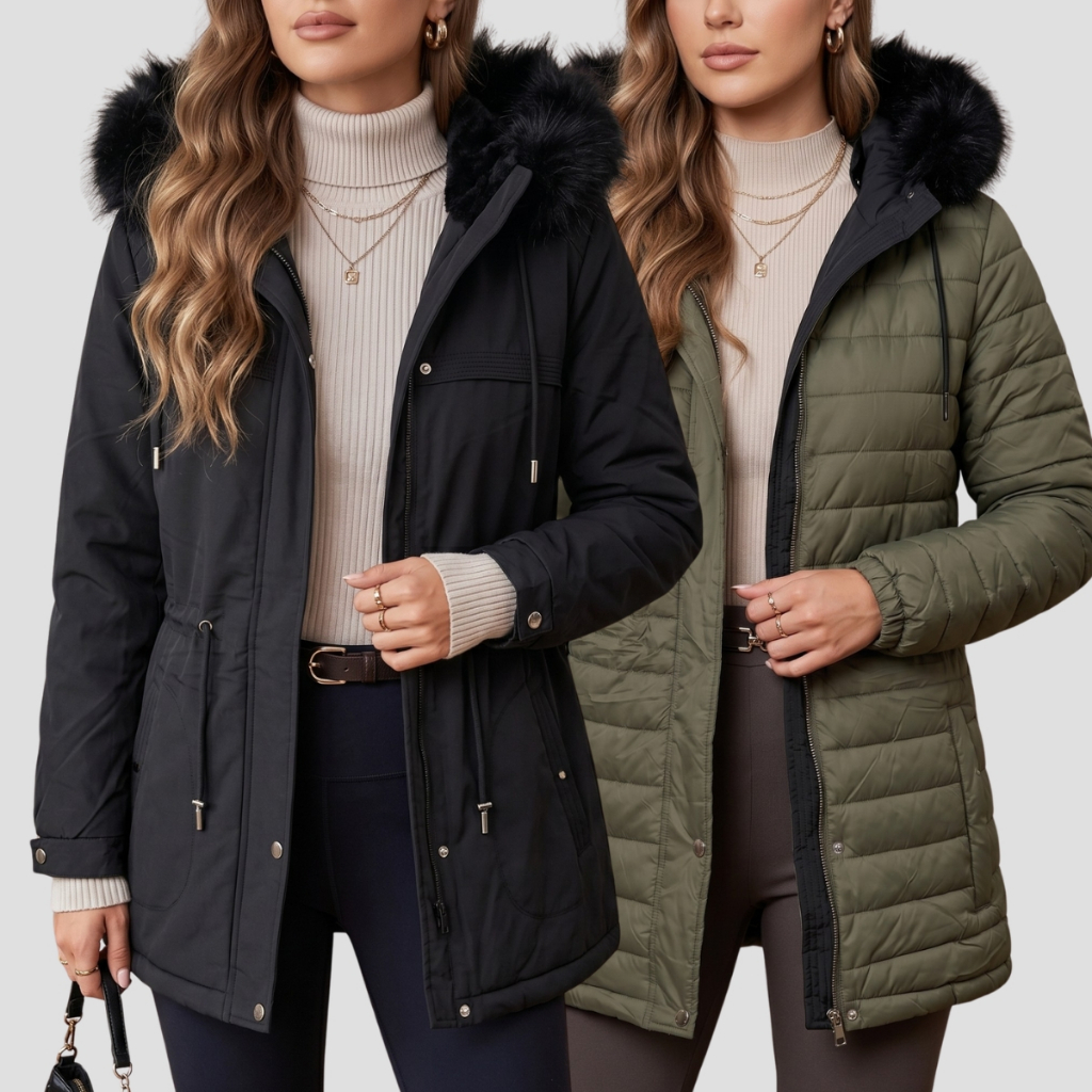 Parka Dupla Face Feminina Casaco Frio Intenso Impermeável Jaqueta Sobretudo 2 Cores Inverno Sarja