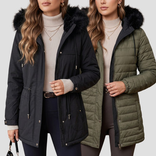 Parka Dupla Face Feminina Casaco Frio Intenso Impermeável Jaqueta Sobretudo 2 Cores Inverno Sarja