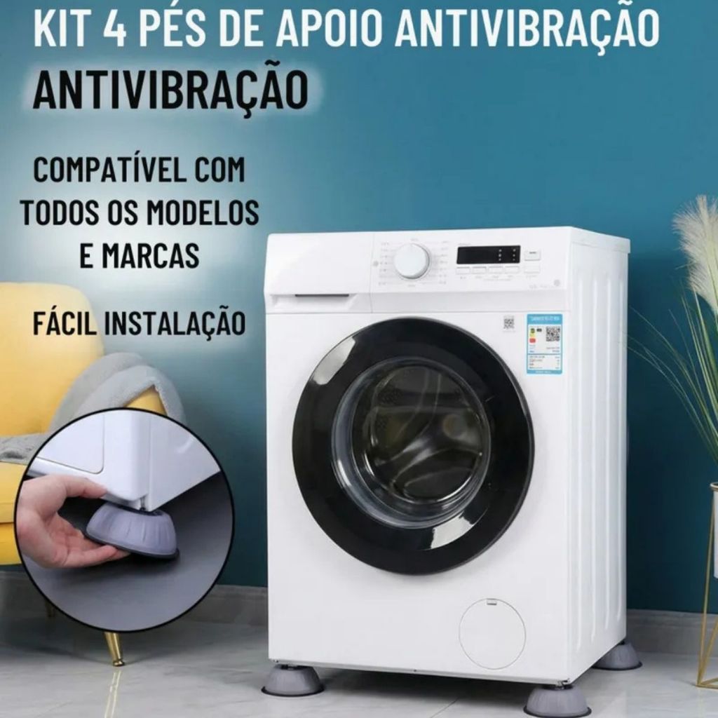 Kit 4/8 Suporte Pé Máquina Lavar Regulador Calço Anti Vibração Universal Antiderrapante Duhome