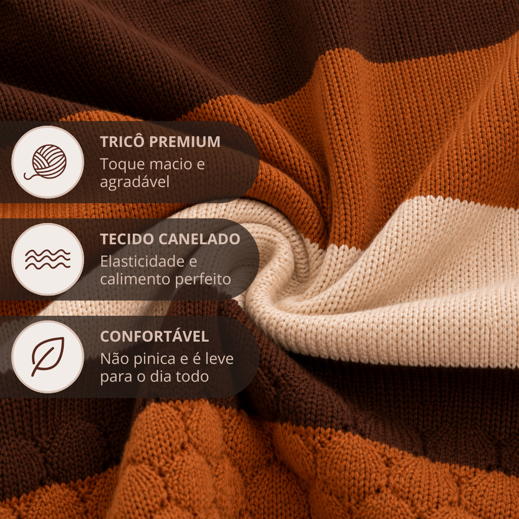 Blusão Tricot Feminino Tricolor Suéter Manga Longa Premium Casual Quentinho Meia Estação Moda Outono Inverno — imagem 2 de 2