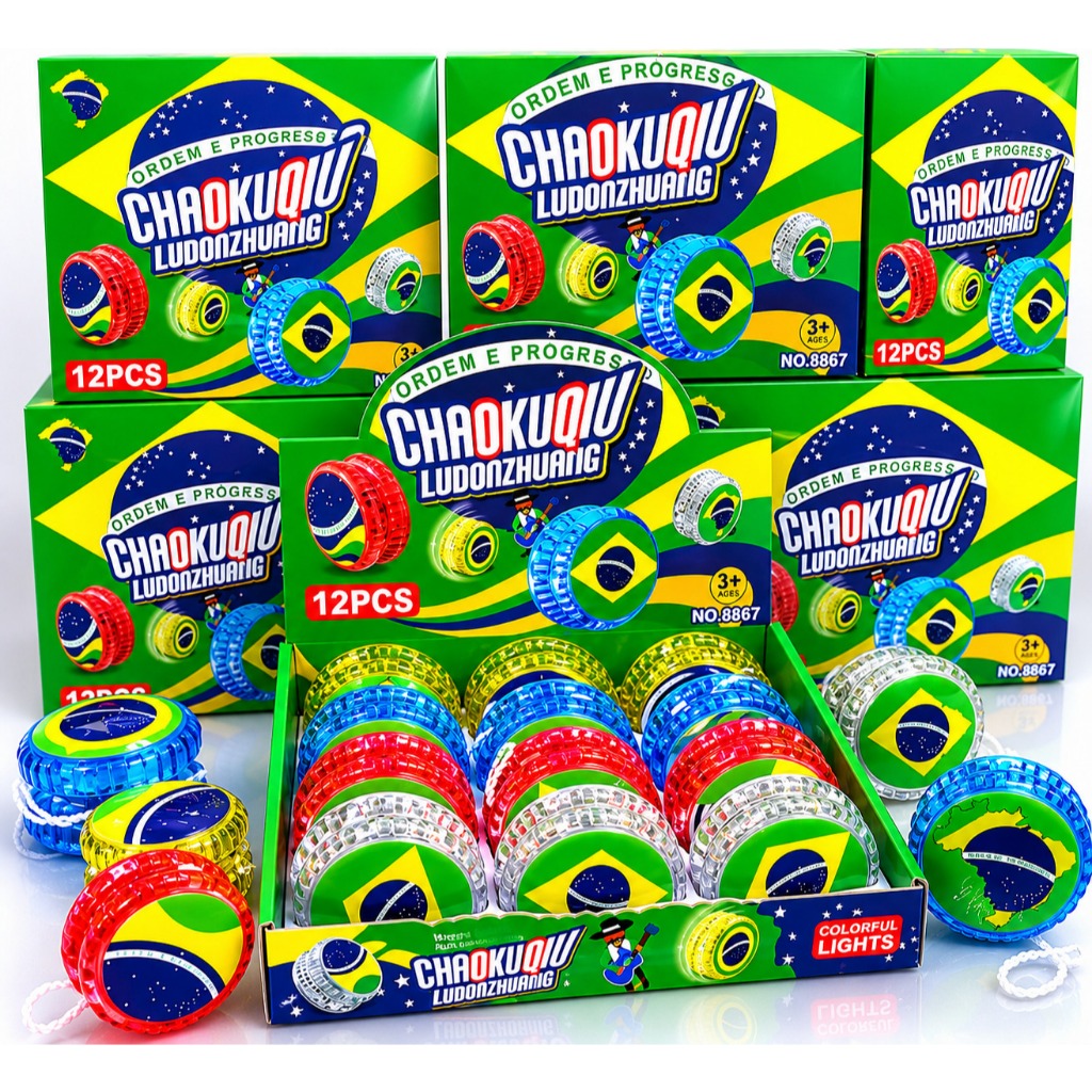 Kit 12/15 Ioiô YoYo Infantil Com Luz Led Colorido Anti Stress Festa Aniversário Copa Brasil
