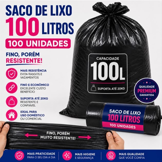 Saco Lixo 100 Litros Resistente Econômico Alta Qualidade Direto de Fabrica