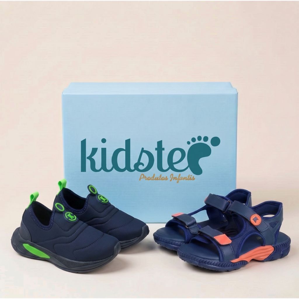 KIT 2 PARES Tênis Infantil Menino Calce Facil Marinho Verde e Papete Marinho Lar