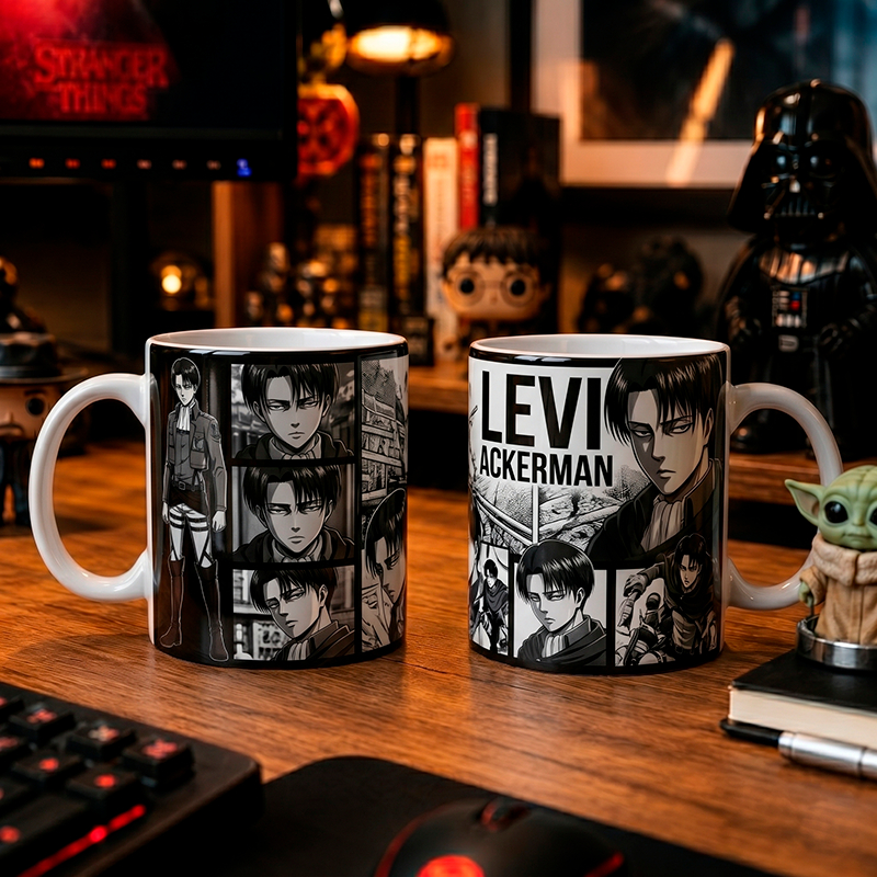 Caneca porcelana AOT Levi Anime Geek Otaku Presente Attack on Titan
